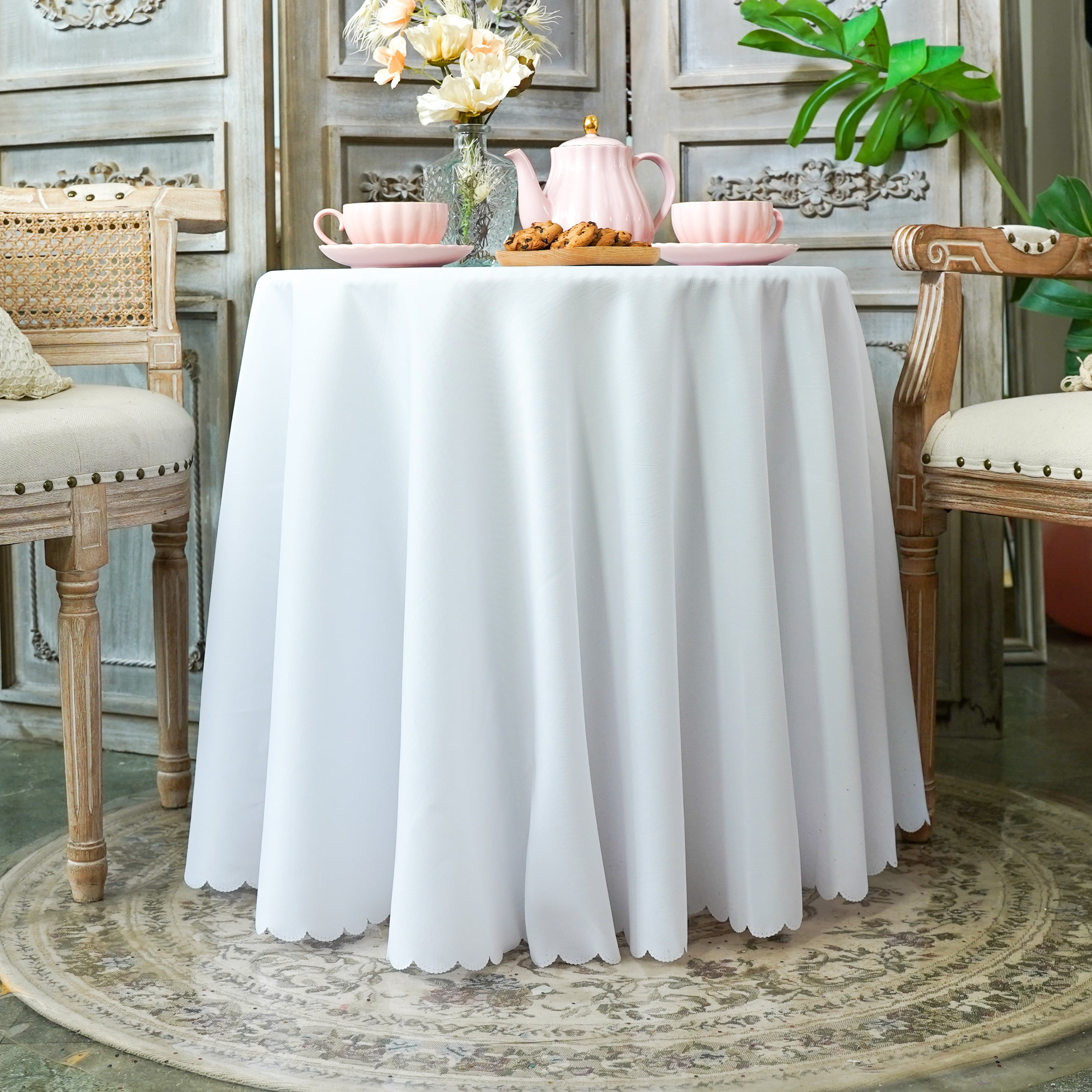 JYFLZQ White Tablecloth 70 inch Round Table Cloth for 4 Foot Tables