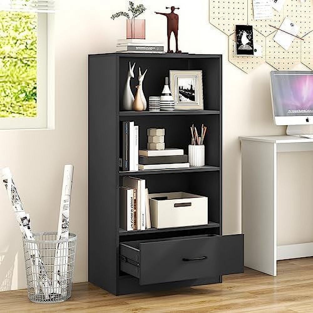 JYHOME 3 Bookcase with Drawer Wood Bookshelves and Book Cases Cube ...