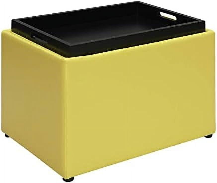 Modern Yellow Faux Leather Accent Storage Ottoman with Reversible Tray