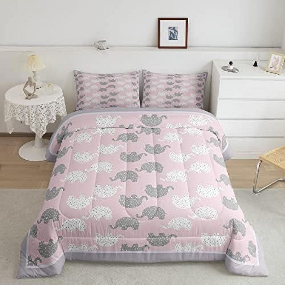 JYHOME Kawaii Elephant Comforter Set Full Size Cute Gray Elephant ...
