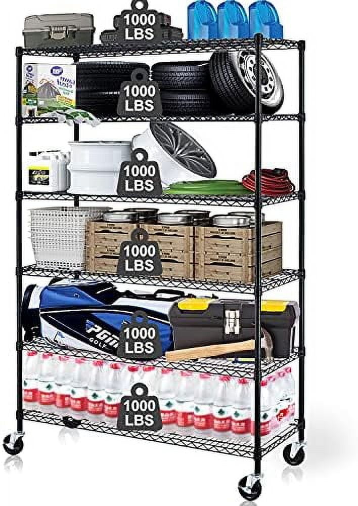 Jyhome Metal Shelves Garage Shelving Wire Shelving Unit With Wheels 6000lbs Weight Capacity 0104