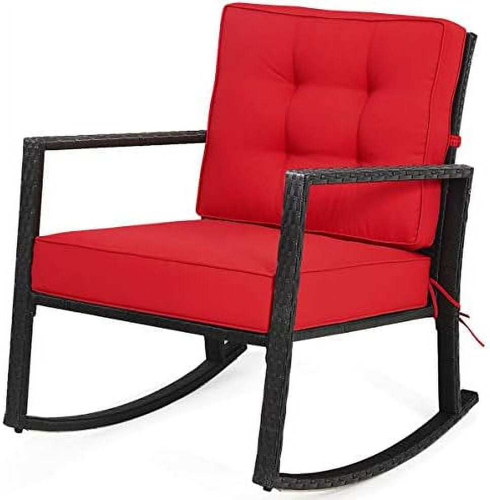 Red Wicker and Metal Outdoor Rocking Chair with Cushions
