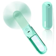 JYJXWY Portable Hand Fan,USB Rechargeable Fan with Mirror, Cell Phone Holder, Flashlight, 3-Speed, Lanyard, for Suitable Wowen Travel and Outdoor-Green