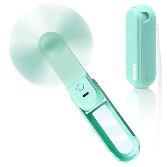 JYJXWY Portable Hand Fan,USB Rechargeable Fan with Mirror, Cell Phone Holder, Flashlight, 3-Speed, Lanyard, for Suitable Wowen Travel and Outdoor-Green