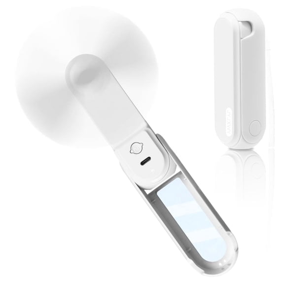 JYJXWY Portable Fan,Battery Powered Fan with Mirror, Cell Phone Holder, Flashlight, 3-Speed, Lanyard for Travel and Summer-White