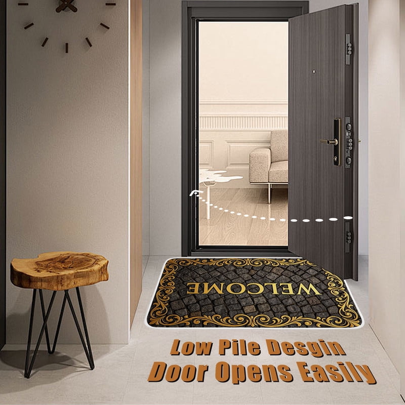 Welcome Rug Print JYK Crystal Velvet Rug Luxury Golden Scroll Welcome Letter Cobblestone ...