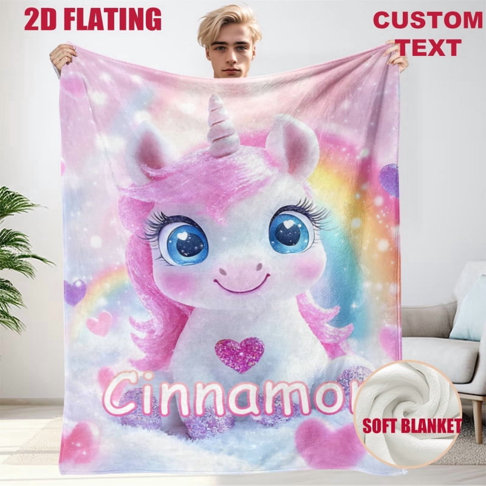 JYK Custom Blanket with Text Unicorn with Pastel Hues Like Soft ...