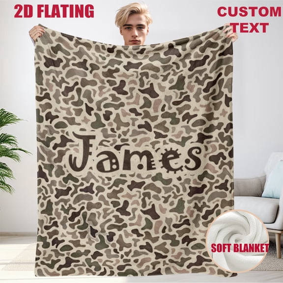 JYK Custom Blanket with Text retro camouflage print soft cozy throw for rustic home resting and daily use 30x40inch