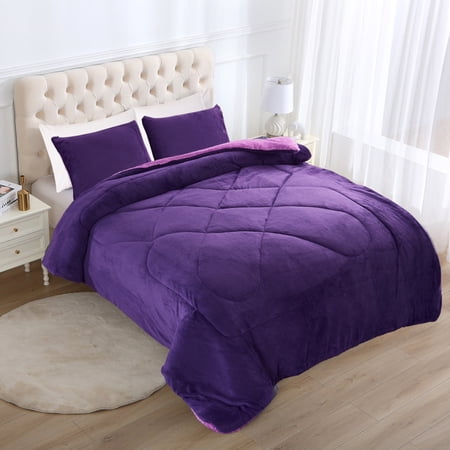 JYK Soft Heavy Thick Sherpa Bed Blanket, Queen Size, Purple, 3-Pieces