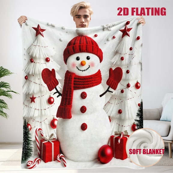 JYK Soft Plush Flannel Blanket with a festive red and white snowman surrounded by Christmas gifts ideal for Christmas decor 30x40inch
