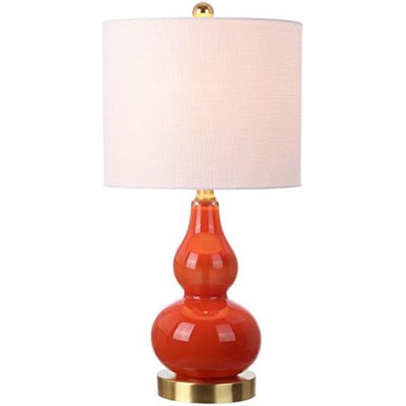 JYL1028G Anya 20.5" Mini Glass LED Table Lamp, Transitional, Glam, Midcentury, Modern, Elegant, Office, Living Room, Family Room, Dining Room, Bedroom, Hallway, Foyer, Sunset Orange