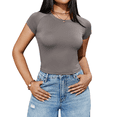 thumbnail image 1 of JYLFC Casual Crew Neck T-shirt for Woman Short Sleeves Stretchy Crop Top Slim Fit Solid Tee Tops Summer, Gray XL, 1 of 7