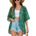 thumbnail image 1 of JYLFC Floral Print Puff Sleeve Kimono Cardigan Loose Cover Up Casual Blouse Tops Green, XL, 1 of 6