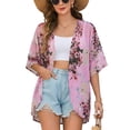 thumbnail image 1 of JYLFC Floral Print Puff Sleeve Kimono Cardigan Loose Cover Up Casual Blouse Tops Rose, 2XL, 1 of 6