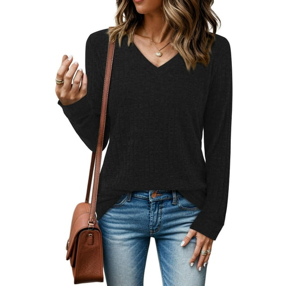 JYLFC Long Sleeve Sweatshirts for Women V Neck Tunic Tops Lightweight, Black XL