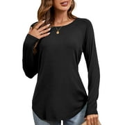 JYLFC Long Sleeve Tops for Women Raglan Round Neck Tunic T-shirts, Black XL