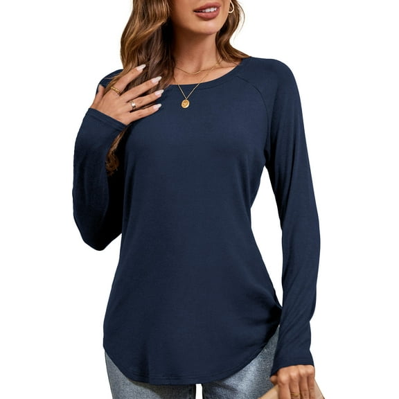 JYLFC Long Sleeve Tops for Women Raglan Round Neck Tunic T-shirts, Navy XL