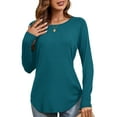thumbnail image 1 of JYLFC Long Sleeve Tops for Women Raglan Round Neck Tunic T-shirts, Teal XL, 1 of 5