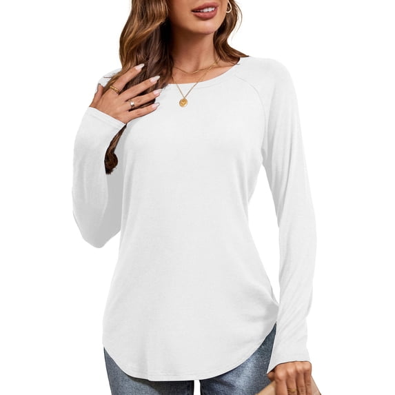 JYLFC Long Sleeve Tops for Women Raglan Round Neck Tunic T-shirts, White XL