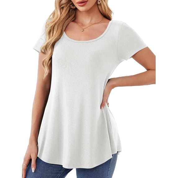 JYLFC Plus Size Shirts for Women Short Sleeve Tunic T-shirts, White 5XL