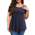 thumbnail image 1 of JYLFC Short Sleeve Shirts for Women Round Neck Tunic T-shirts, Navy XL, 1 of 4