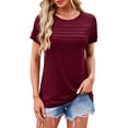 thumbnail image 1 of JYLFC Short Sleeve Shirts for Women Round Neck Tunic with Split, Burgundy L, 1 of 4