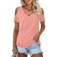 thumbnail image 1 of JYLFC Short Sleeve T-Shirts for Women Criss Cross V-Neck Summer Top, Pink M, 1 of 3