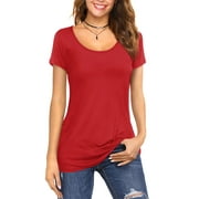 JYLFC Short Sleeve T-Shirts for Women Scoop Neck Long Basic Top, Red M