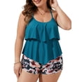 thumbnail image 1 of JYLFC Two Piece Plus Size Tankini Swimsuit for Women Ruffled Bathing Suit with Shorts Modest and Flattering Swimwear, Teal XL, 1 of 6