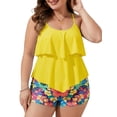 thumbnail image 1 of JYLFC Two Piece Plus Size Tankini Swimsuit for Women Ruffled Bathing Suit with Shorts Modest and Flattering Swimwear, Yellow XL, 1 of 6
