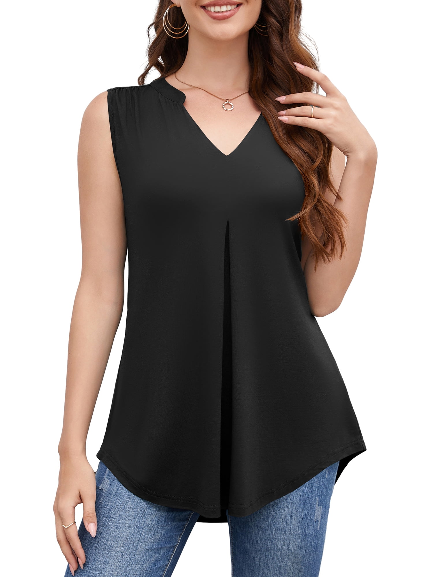 long black sleeveless tunic top