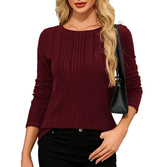 JYLFC Women Casual Long Sleeve Crew Neck Pullover Sweaters Burgundy XL