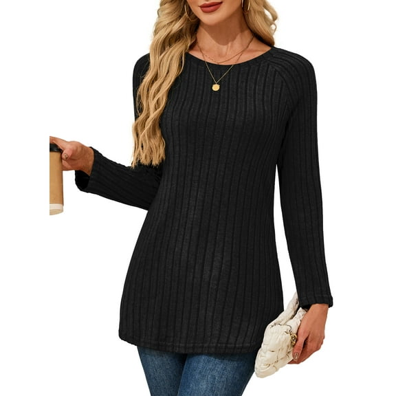 JYLFC Fall Long Pullover Sweater Long Sleeve Tunic Tops Loose Fit Lightweight Crew Neck Sweatshirt Black 2XL
