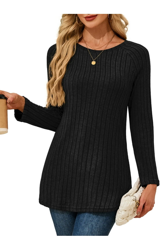 Fall Long Pullover Sweater Long Sleeve Tunic Tops Loose Fit Lightweight Crew Neck Sweatshirt Black XL