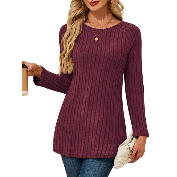 JYLFC Long Sleeve Shirts Pullover Sweater Loose Fit Lightweight CrewNeck Sweatshirt Burgundy 2XL