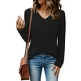 thumbnail image 1 of JYLFC Women Long Sleeve V-Neck Blouse Brushed Tunic Sweaters, Black 2XL, 1 of 4