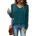 thumbnail image 1 of JYLFC Women Long Sleeve V-Neck Sweatshirts Brushed Tunic Sweaters, Blue 3XL, 1 of 7