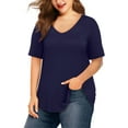 thumbnail image 1 of JYLFC Women Plus Size Shirts Short Sleeve T Shirts V Neck Summer Blouse, Navy 4XL, 1 of 4