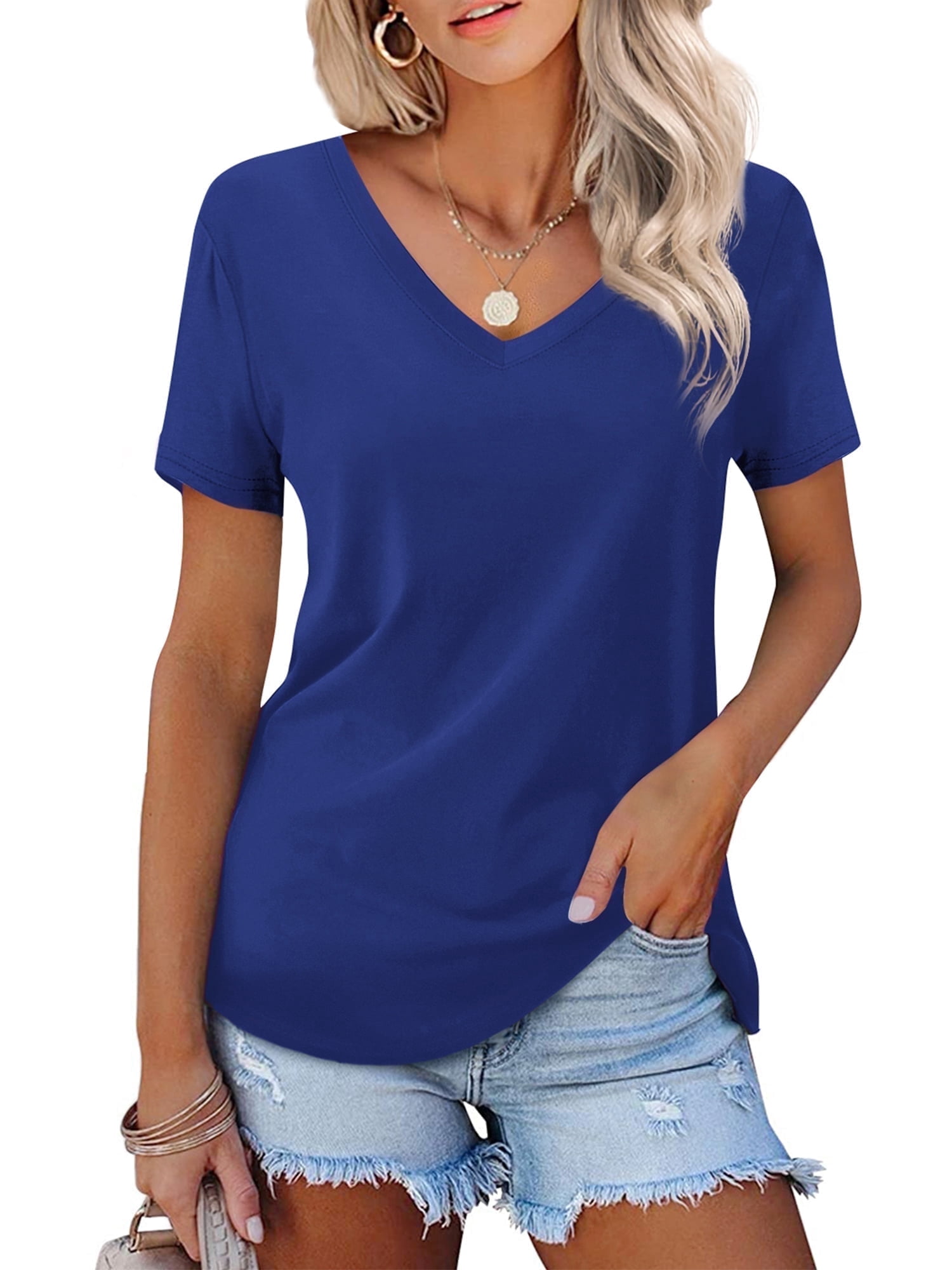 JYLFC, Women Shirts Short Sleeve T Shirt, XL, Blue - Walmart.com