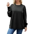 thumbnail image 1 of JYLFC Women Oversized Pullover Sweatshirt Crewneck Side Split Fleece Fall Fashion Long Sleeve Shirts Black 4XL, 1 of 5