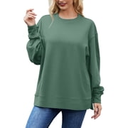 JYLFC Women Pullover Plus Size Sweatshirt Crewneck Side Split Fleece Fall Fashion Long Sleeve Shirts Green 3XL