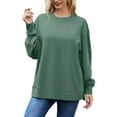 thumbnail image 1 of JYLFC Women Crewneck Sweatshirt Crewneck Side Split Fleece Fall Fashion Long Sleeve Shirts Green 4XL, 1 of 4