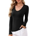 thumbnail image 1 of JYLFC Women Slim Fit Shirts Scoop Neck Tops Long Sleeve Shirts, Black 2XL, 1 of 5
