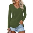 thumbnail image 1 of JYLFC Women T-Shirts Long Sleeve Tee V Neck Loose Tops Solid Shirts, Green 2XL, 1 of 7