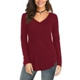 thumbnail image 1 of JYLFC Women Plus Size T-Shirts Long Sleeve Tee V Neck Loose Tops Solid Tunic, Burgundy 5XL, 1 of 8