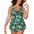 thumbnail image 1 of JYLFC Women's Tankini Bathing Suits Two-Piece Plus Size Swimwear High Waist Printing Padded Swimsuits with Boyshorts Green XL, 1 of 6