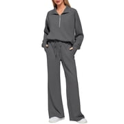 JYLFC Womens 2 Piece Outfits Set Jogger and Hoodie Sweatsuit Sets Oversized Half Zip Sweatshirt Sweatpants with Pockets Dark Gray L