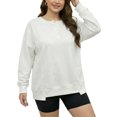 thumbnail image 1 of JYLFC Women Button Down Henley Heavyweight Sweatshirts Autumn Winter Cute Solid Color Patchwork Pullover White L, 1 of 8