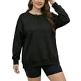 thumbnail image 1 of JYLFC Women Button Down Henley Heavyweight Sweatshirts Autumn Winter Cute Solid Color Patchwork Pullover Black 2XL, 1 of 8