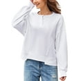 thumbnail image 1 of JYLFC Women Button Down Henley Heavyweight Sweatshirts Autumn Winter Cute Solid Color Patchwork Pullover White L, 1 of 6